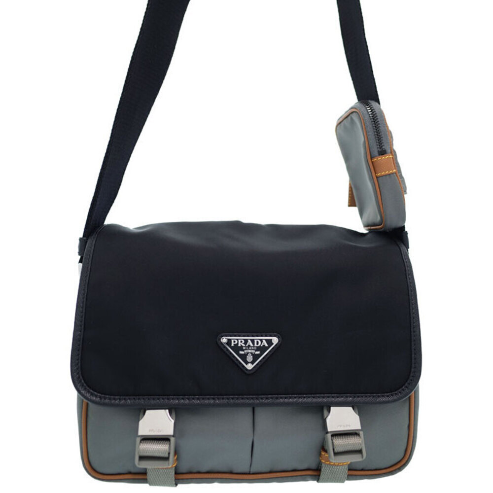 Prada ReNylon Saffiano leather messenger bag black gray